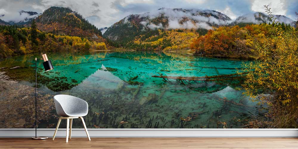 Gölet ve Sonbahar Ormanı Panoramik Manzara Duvar Kağıdı 12832