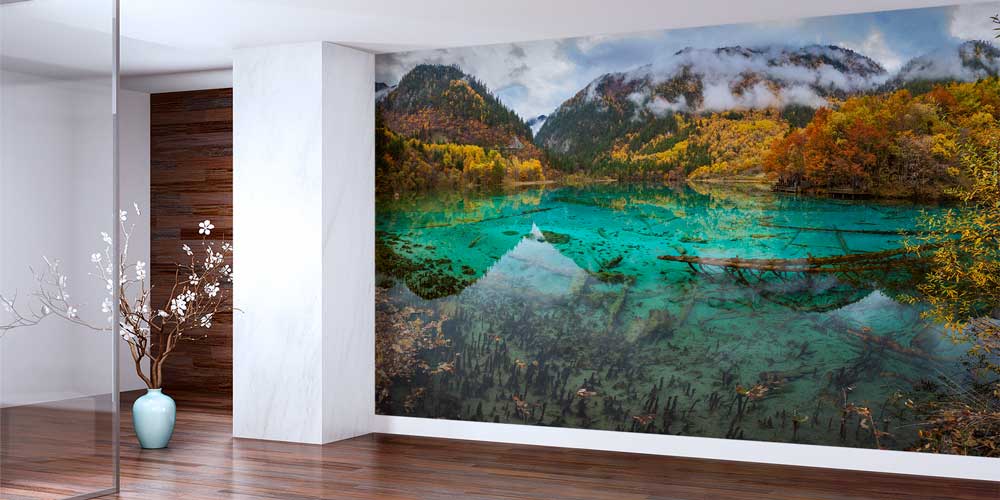 Gölet ve Sonbahar Ormanı Panoramik Manzara Duvar Kağıdı 12832