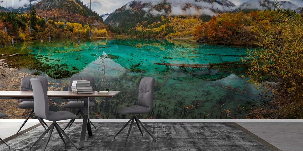 Gölet ve Sonbahar Ormanı Panoramik Manzara Duvar Kağıdı 12832