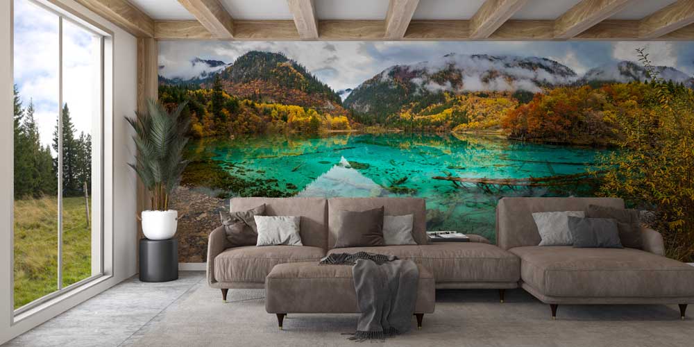 Gölet ve Sonbahar Ormanı Panoramik Manzara Duvar Kağıdı 12832