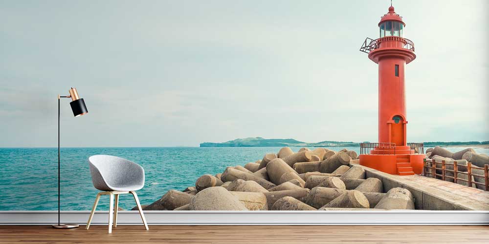 Kırmızı Deniz Feneri Sahil Manzarası Duvar Kağıdı 12834