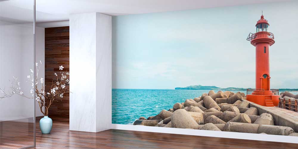 Kırmızı Deniz Feneri Sahil Manzarası Duvar Kağıdı 12834