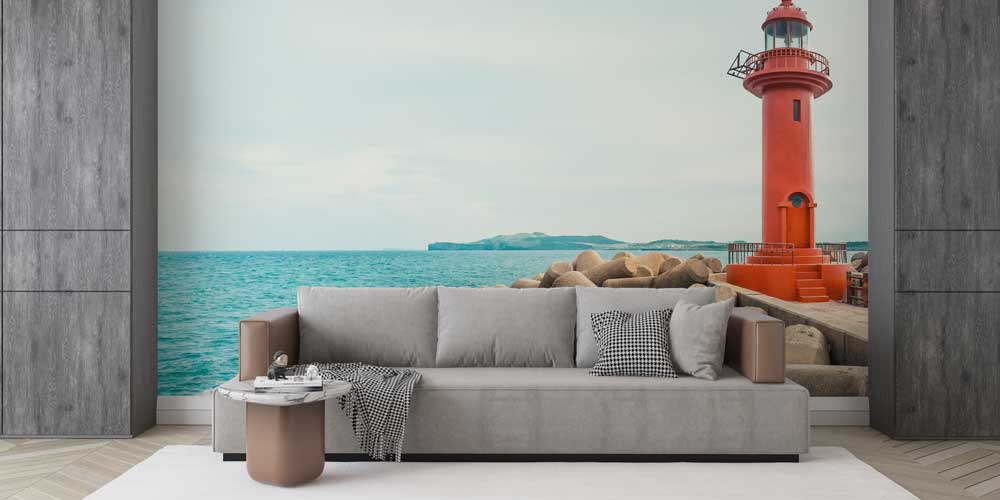 Kırmızı Deniz Feneri Sahil Manzarası Duvar Kağıdı 12834