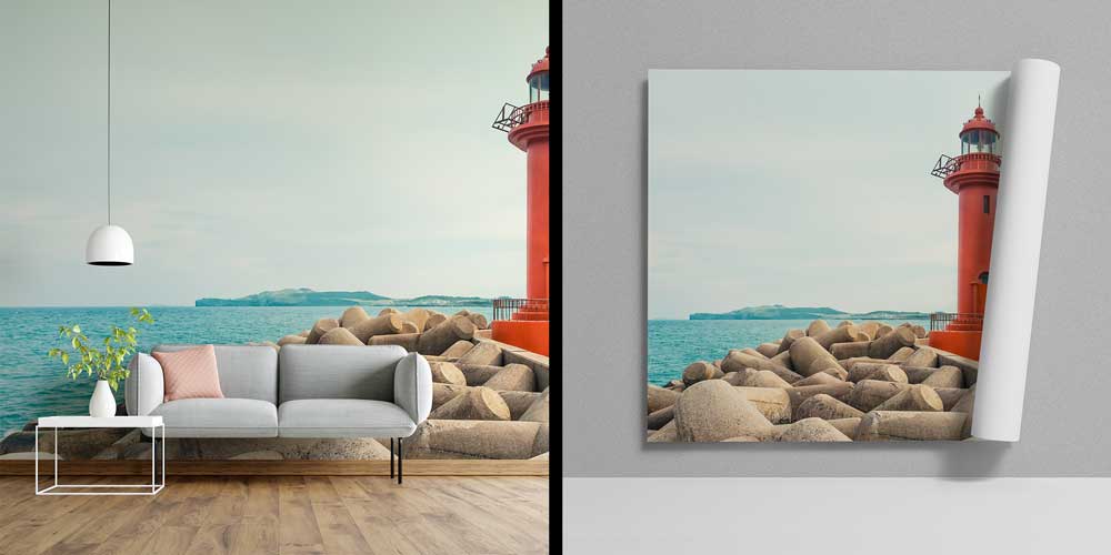 Kırmızı Deniz Feneri Sahil Manzarası Duvar Kağıdı 12834