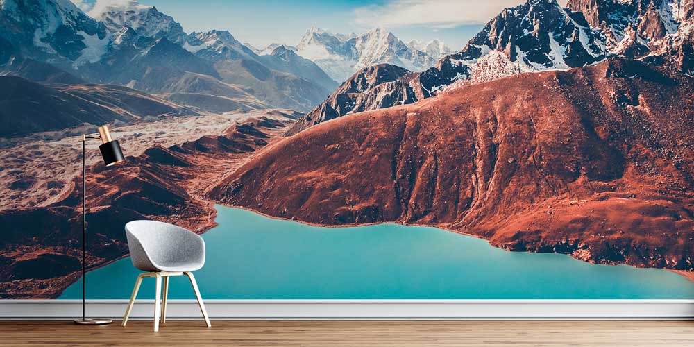 Himalaya Dağları Turkuaz Göl Panoramik Duvar Kaplaması 12885