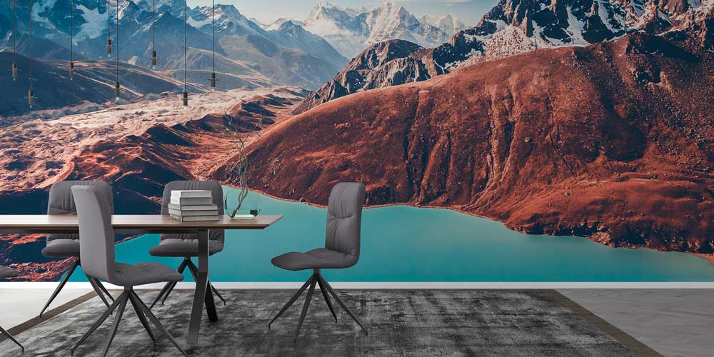 Himalaya Dağları Turkuaz Göl Panoramik Duvar Kaplaması 12885