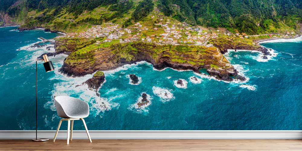 Okyanus ve Sahil Kasabası Hava Çekimi Manzaralı Duvar Kağıdı 12994