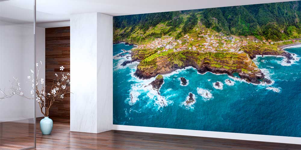 wallpaper-wall-design-12994-01 Okyanus ve Sahil Kasabası Hava Çekimi Manzaralı Duvar Kağıdı 12994