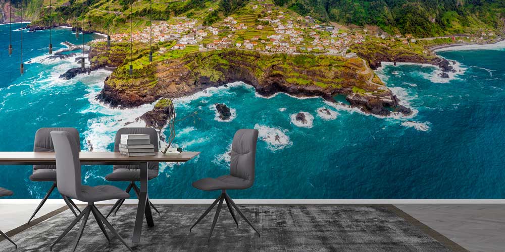 wallpaper-wall-design-12994-02 Okyanus ve Sahil Kasabası Hava Çekimi Manzaralı Duvar Kağıdı 12994