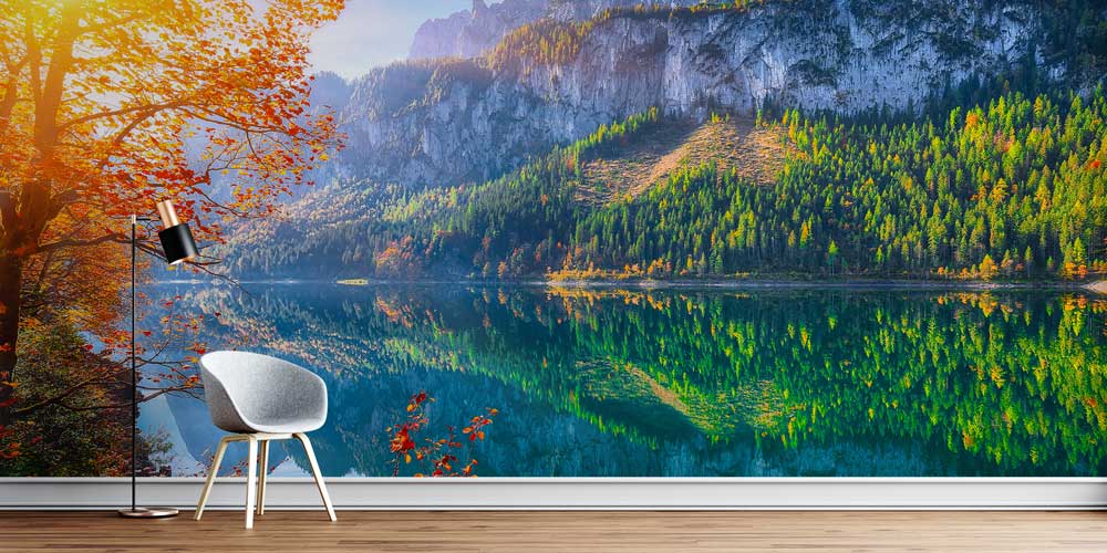 Sonbahar Göl Yansımalı Dağ Manzarası Duvar Kağıdı 13016