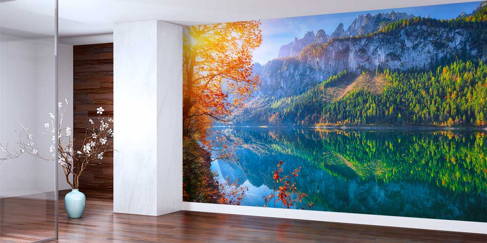 Sonbahar Göl Yansımalı Dağ Manzarası Duvar Kağıdı 13016