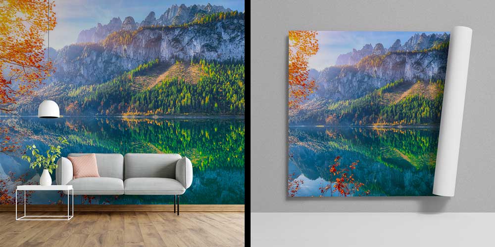 Sonbahar Göl Yansımalı Dağ Manzarası Duvar Kağıdı 13016