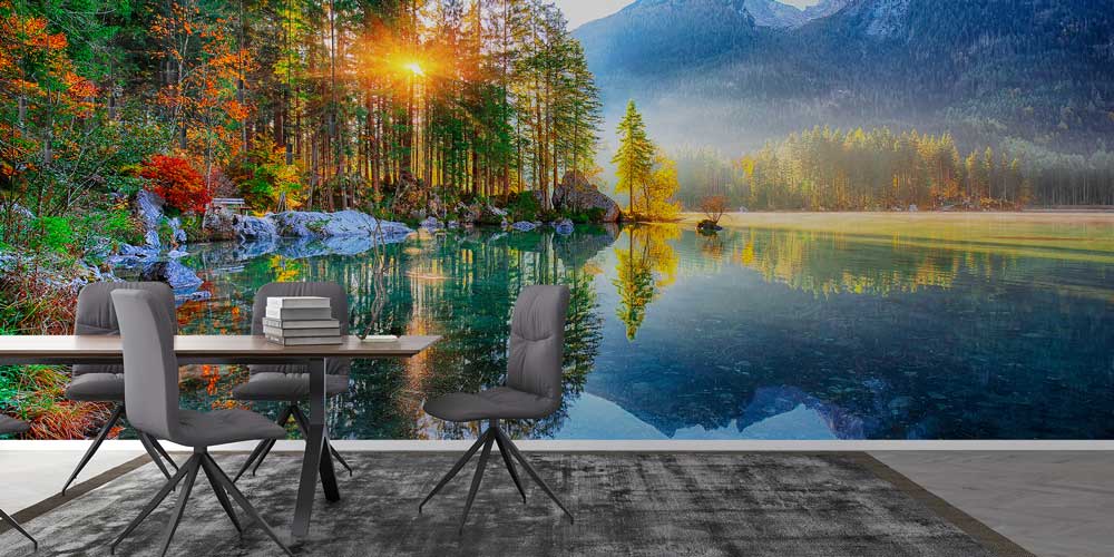 Gün Doğumunda Orman ve Göl Yansımalı Doğa Duvar Kağıdı 13031