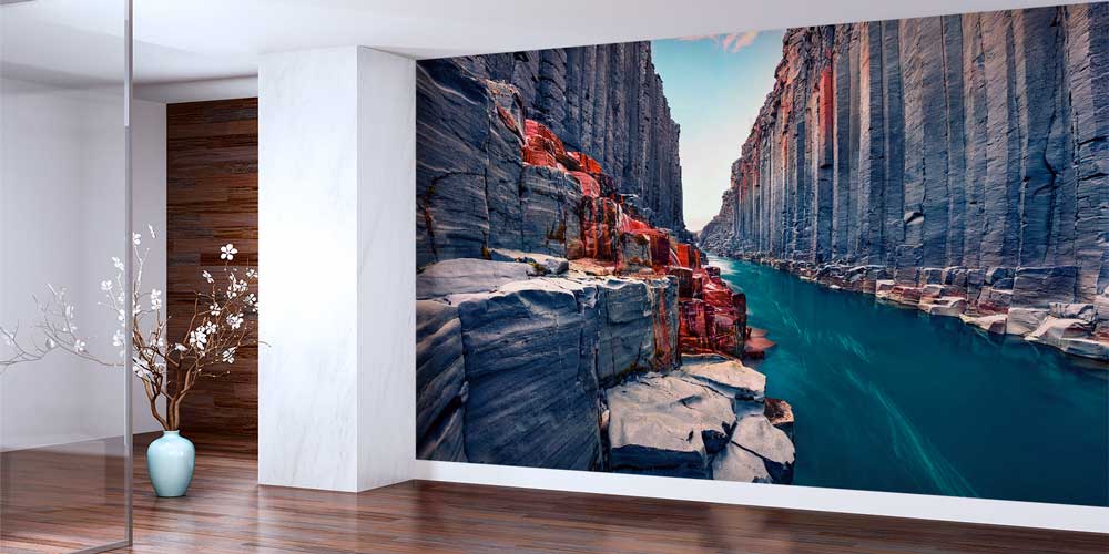 wallpaper-wall-design-13118-01 Dik Kayalıklar ve Kanyon Nehri Manzaralı Avrupa Duvar Kağıdı 13118