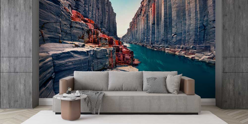 wallpaper-wall-design-13118-03 Dik Kayalıklar ve Kanyon Nehri Manzaralı Avrupa Duvar Kağıdı 13118