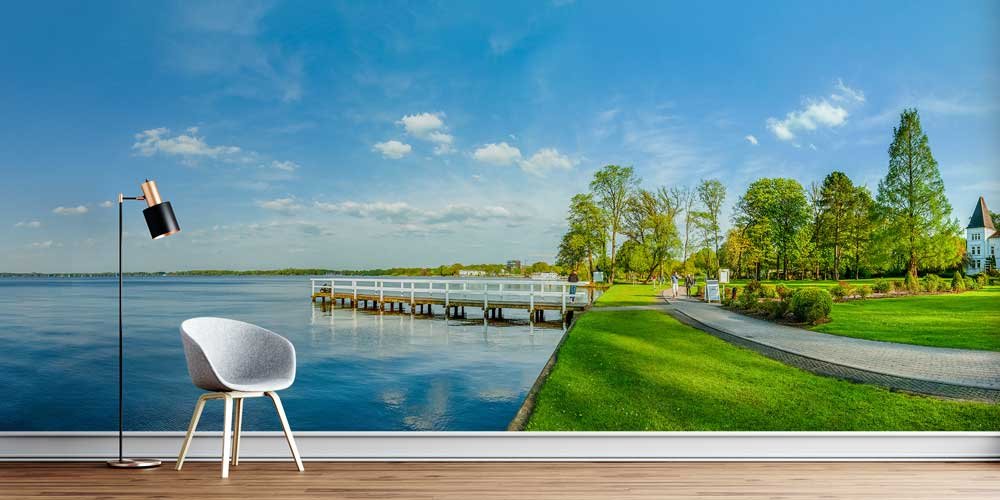 wallpaper-wall-design-13121-00 Göl Kıyısı Park ve İskele Manzaralı Avrupa Duvar Kağıdı 13121