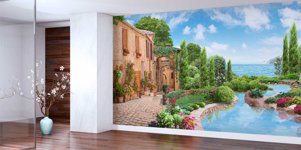 Deniz Manzaralı Akdeniz Taş Evleri Duvar Kağıdı 13126
