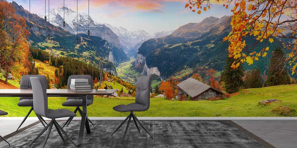 Avrupa Alpleri Sonbahar Vadisi Manzaralı Duvar Kağıdı 13132