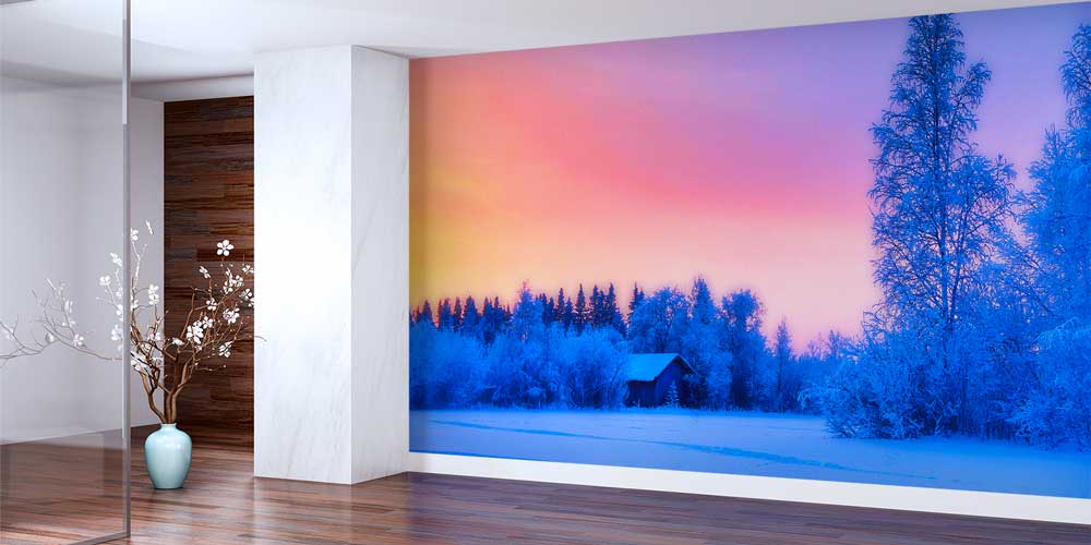 Karlı Orman Gün Batımı Manzarası Duvar Kağıdı 13142