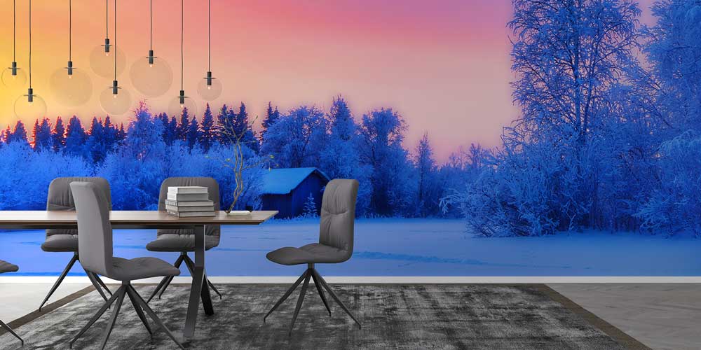 Karlı Orman Gün Batımı Manzarası Duvar Kağıdı 13142