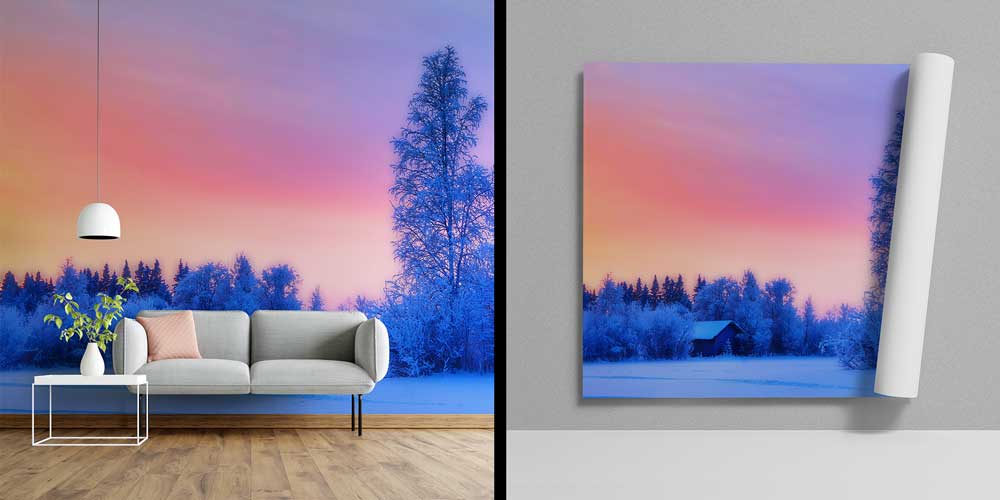 Karlı Orman Gün Batımı Manzarası Duvar Kağıdı 13142