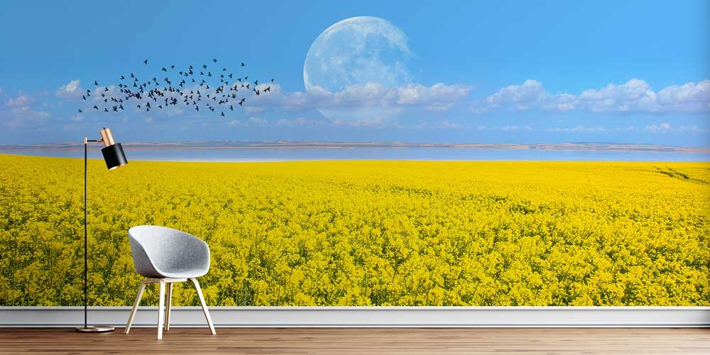 Sarı Çiçek Tarlası ve Ay Manzarası Duvar Kağıdı 13143