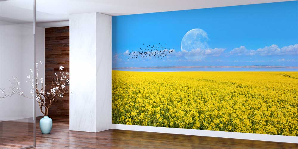 Sarı Çiçek Tarlası ve Ay Manzarası Duvar Kağıdı 13143