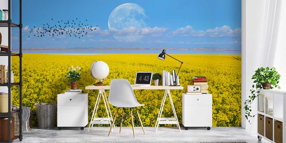 Sarı Çiçek Tarlası ve Ay Manzarası Duvar Kağıdı 13143
