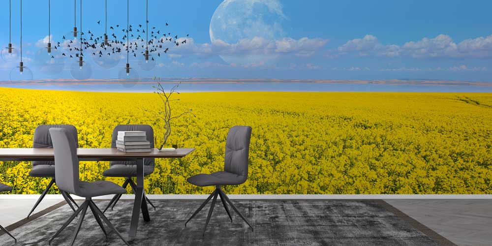 Sarı Çiçek Tarlası ve Ay Manzarası Duvar Kağıdı 13143