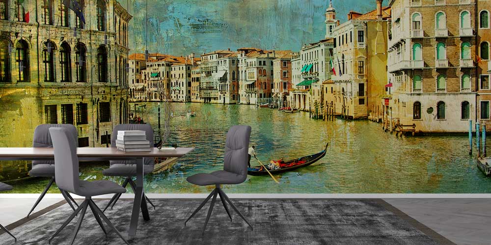 Venedik Kanalı ve Gondol Manzarası Duvar Kağıdı 13150