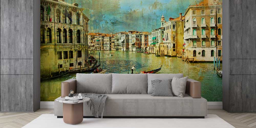 Venedik Kanalı ve Gondol Manzarası Duvar Kağıdı 13150