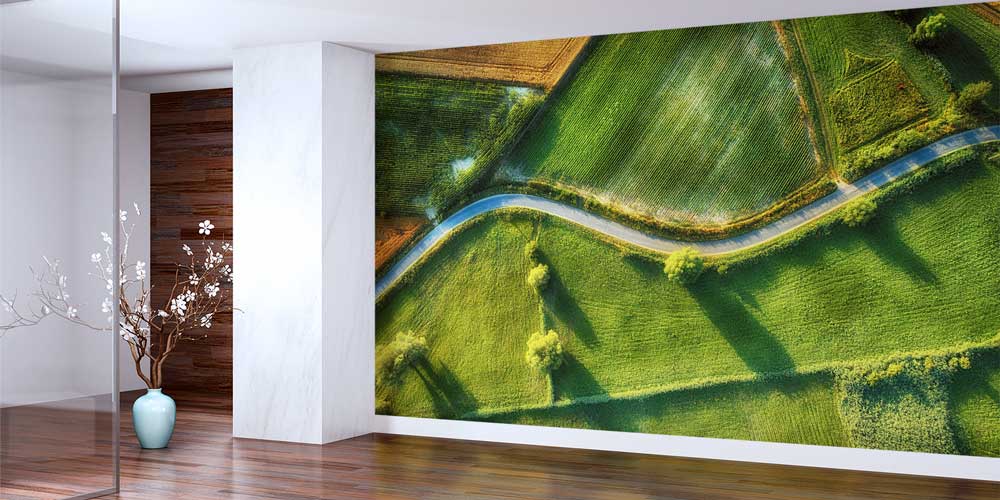 Havadan Yeşil Tarlalar ve Kıvrımlı Yol Manzaralı Duvar Kağıdı 13079