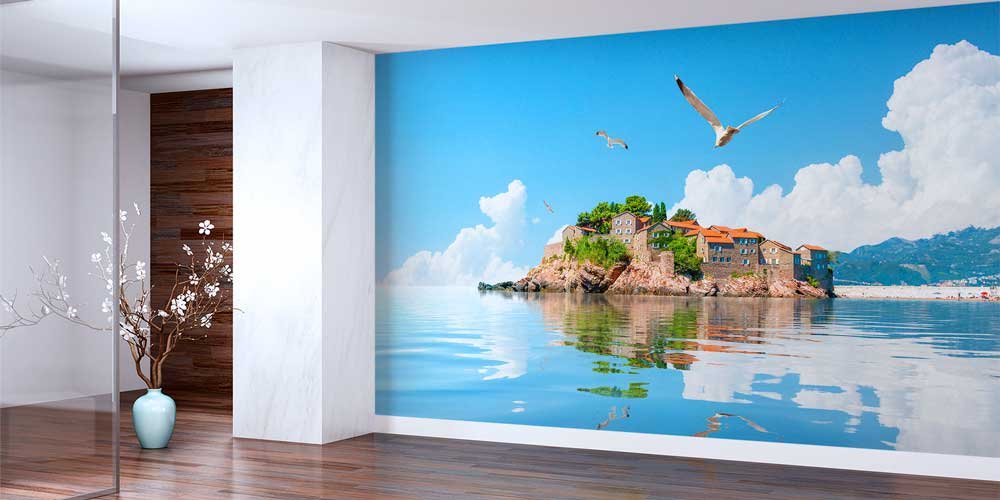 Deniz Üzerindeki Ada Köyü Manzaralı Avrupa Duvar Kağıdı 13099