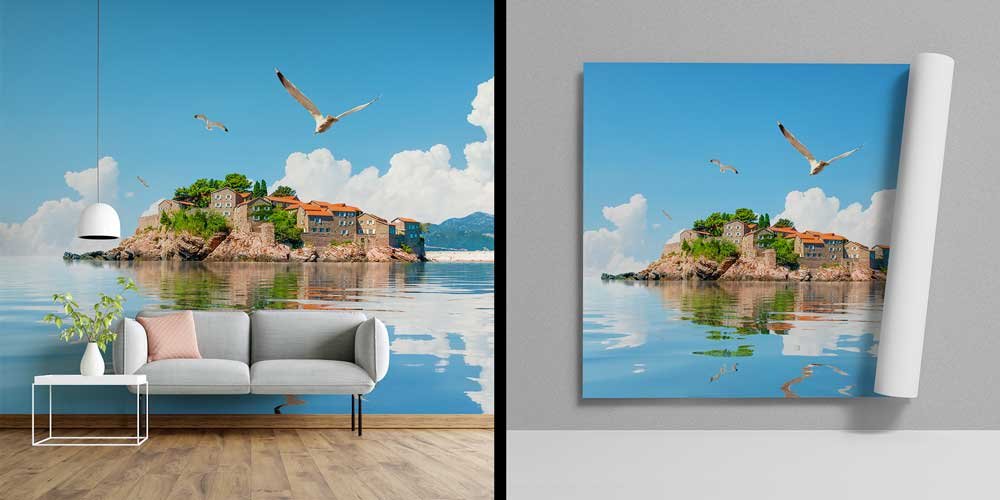 Deniz Üzerindeki Ada Köyü Manzaralı Avrupa Duvar Kağıdı 13099