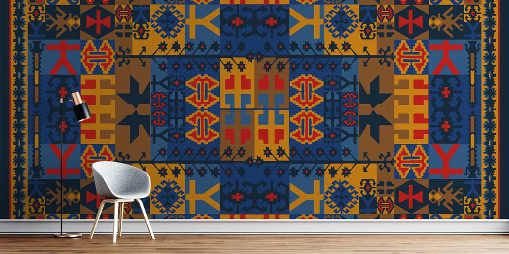 Anadolu Kilim Motifli Geometrik Desenli Duvar Kağıdı 11642