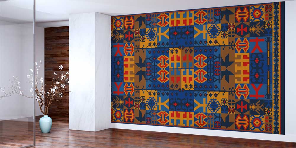 Anadolu Kilim Motifli Geometrik Desenli Duvar Kağıdı 11642