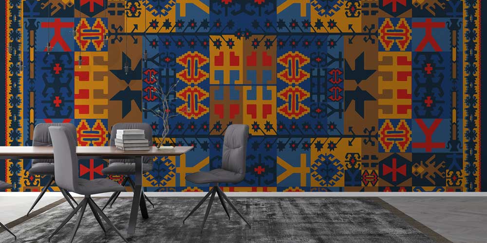 Anadolu Kilim Motifli Geometrik Desenli Duvar Kağıdı 11642