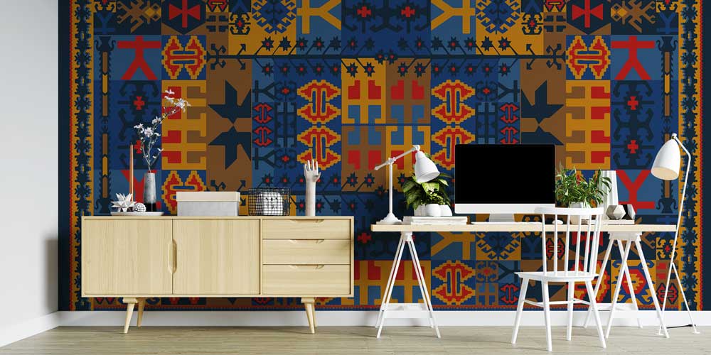 Anadolu Kilim Motifli Geometrik Desenli Duvar Kağıdı 11642