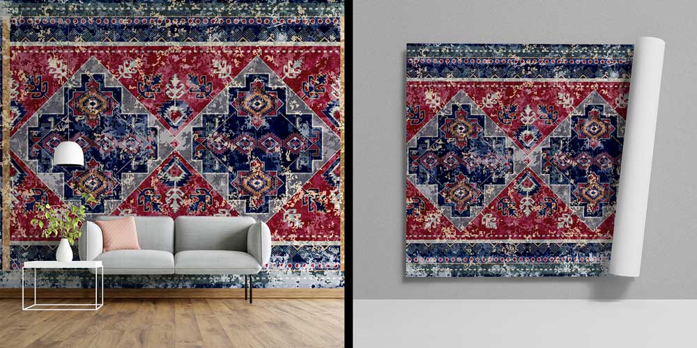 Vintage Anadolu Kilim Motifli Geometrik Duvar Kağıdı 11643