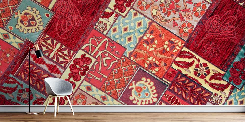 Patchwork Kilim Motifli Etnik Desenli Duvar Kağıdı 11646