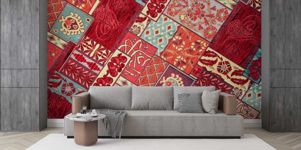 Patchwork Kilim Motifli Etnik Desenli Duvar Kağıdı 11646