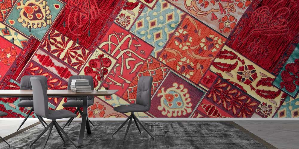 Patchwork Kilim Motifli Etnik Desenli Duvar Kağıdı 11646