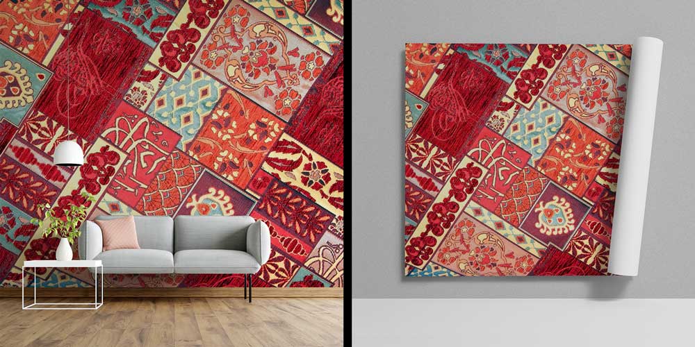 Patchwork Kilim Motifli Etnik Desenli Duvar Kağıdı 11646