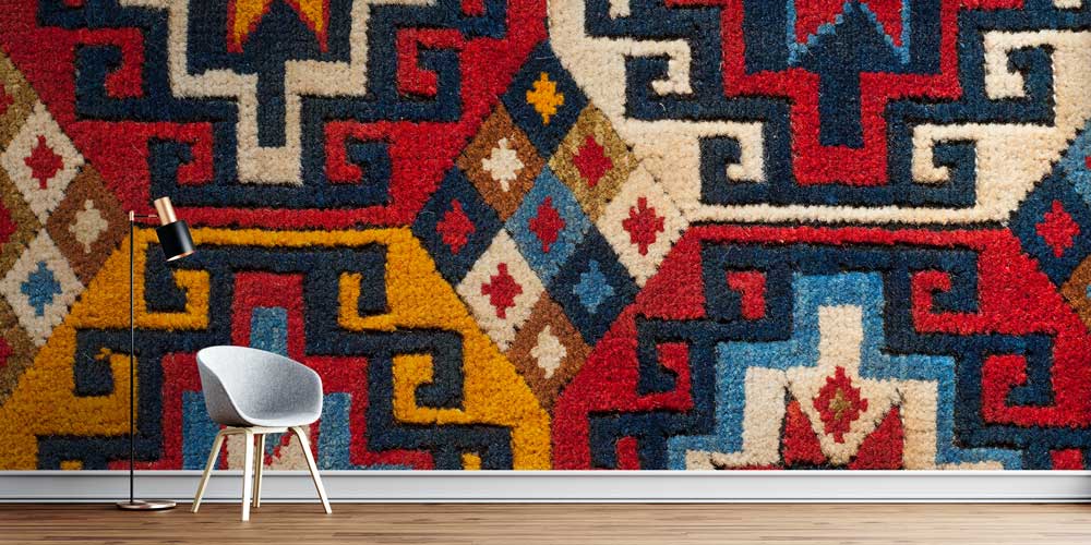 Anadolu Kilim Motifli Dokulu Geometrik Duvar Kağıdı 11647