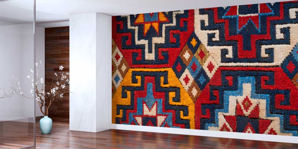 Anadolu Kilim Motifli Dokulu Geometrik Duvar Kağıdı 11647