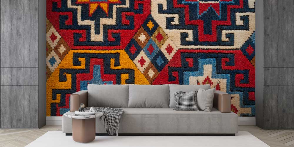 Anadolu Kilim Motifli Dokulu Geometrik Duvar Kağıdı 11647
