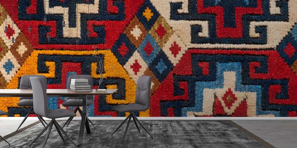 Anadolu Kilim Motifli Dokulu Geometrik Duvar Kağıdı 11647
