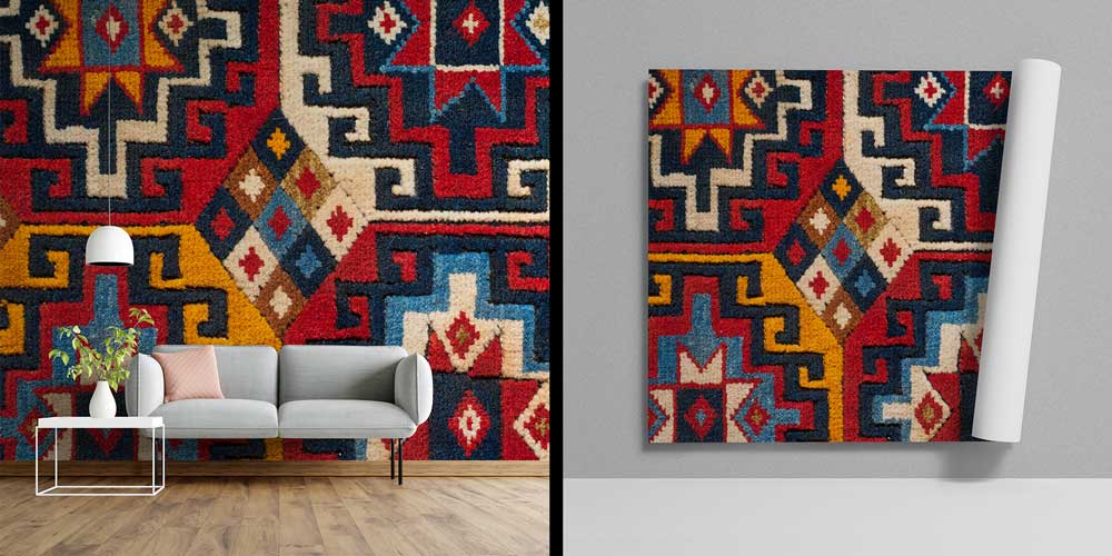 Anadolu Kilim Motifli Dokulu Geometrik Duvar Kağıdı 11647