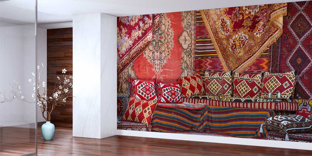 Anadolu Kilim ve Dokuma Minderli Otantik İç Mekân Duvar Kağıdı 11648