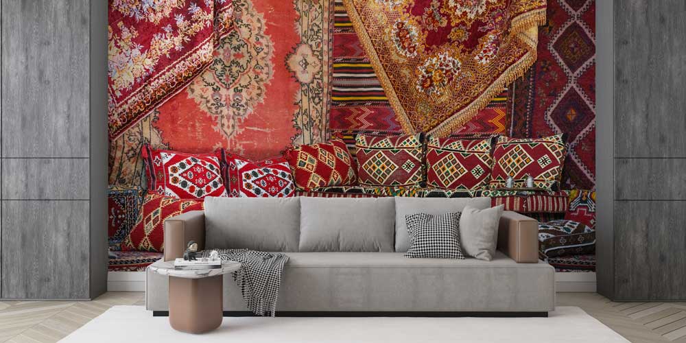 Anadolu Kilim ve Dokuma Minderli Otantik İç Mekân Duvar Kağıdı 11648